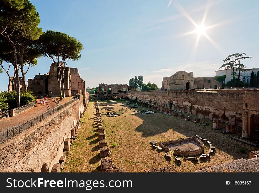 Ruins of Stadium Domitanusruins at the Palatine Hill in Rome, Italy