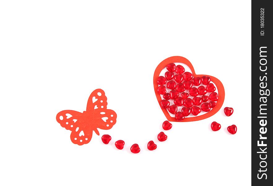 Red hearts, butterfly and beads