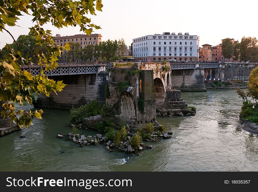 Ruins of old ancient bridge in Rome, Italy. Ruins of old ancient bridge in Rome, Italy