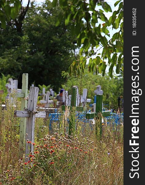 Rustic cemetery in a Danube Delta village.