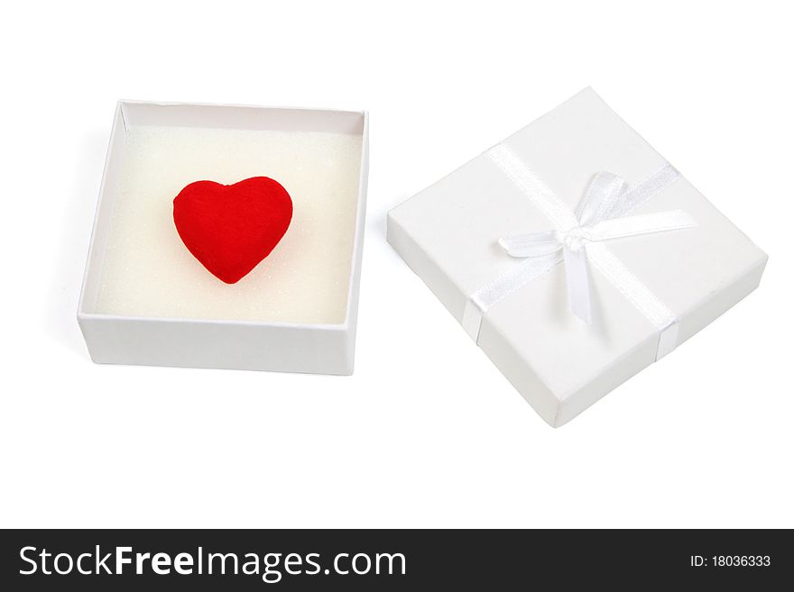 White Gift Box With Red Hearts