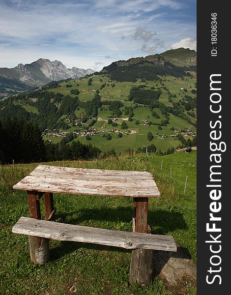 Bench in alpine french mountain. Bench in alpine french mountain