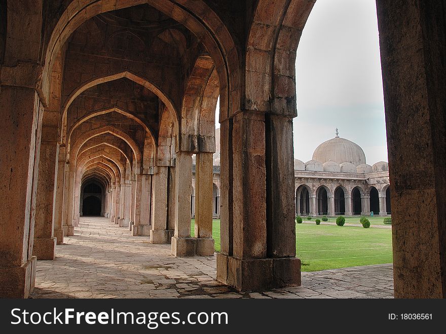 January 08th, 2011 Mandu,Madhya Pradesh, India-A interior view of a Jama Masjid of the Mandu. January 08th, 2011 Mandu,Madhya Pradesh, India-A interior view of a Jama Masjid of the Mandu.