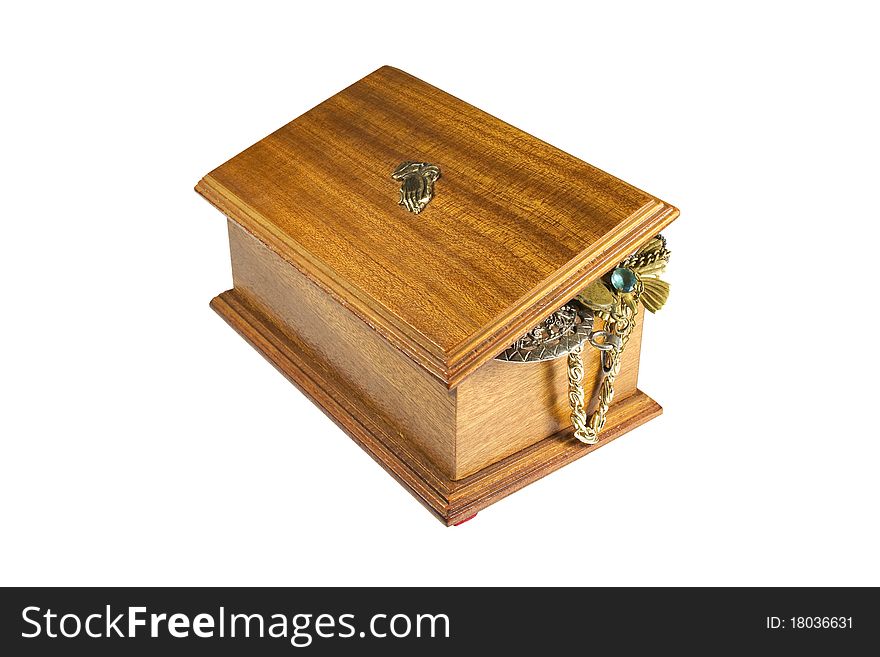 Historic wooden jewelry box with an open. Historic wooden jewelry box with an open
