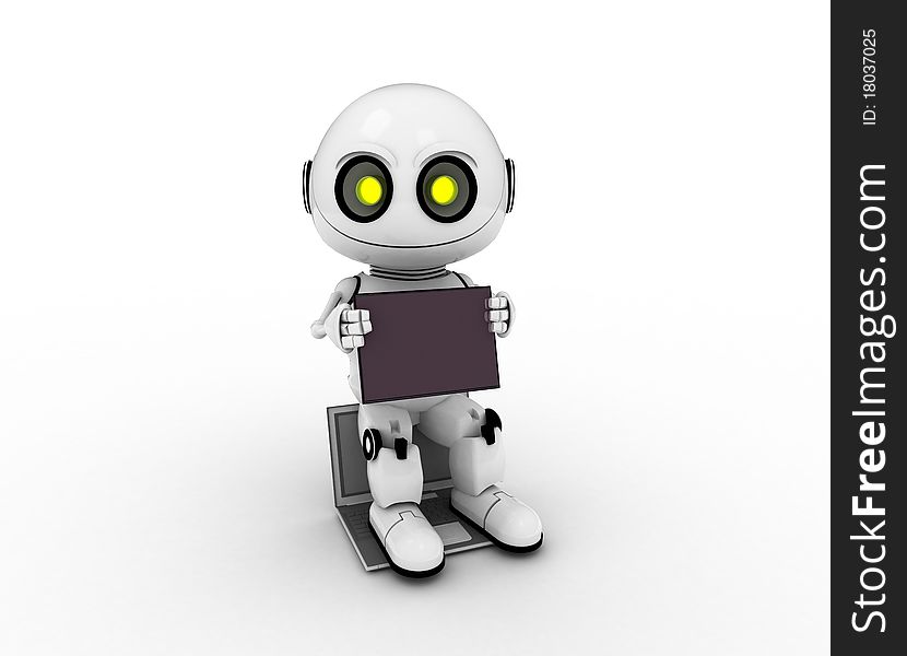 White robot with tablet, 3d rendered