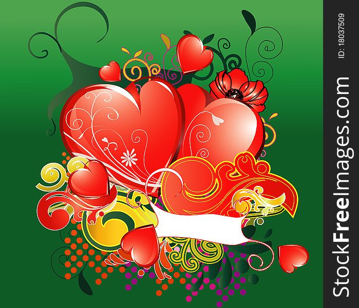 Art illustration of a red hearts on a green background/ eps. Art illustration of a red hearts on a green background/ eps