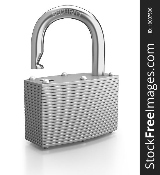 Chrome Padlock Opened On White Background