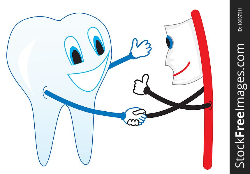 Tooth and toothbrush greet each other