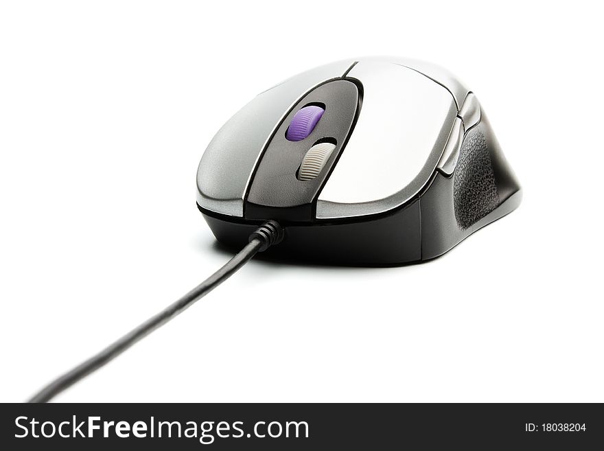 Computer mouse with two whell gray and black colors on white background