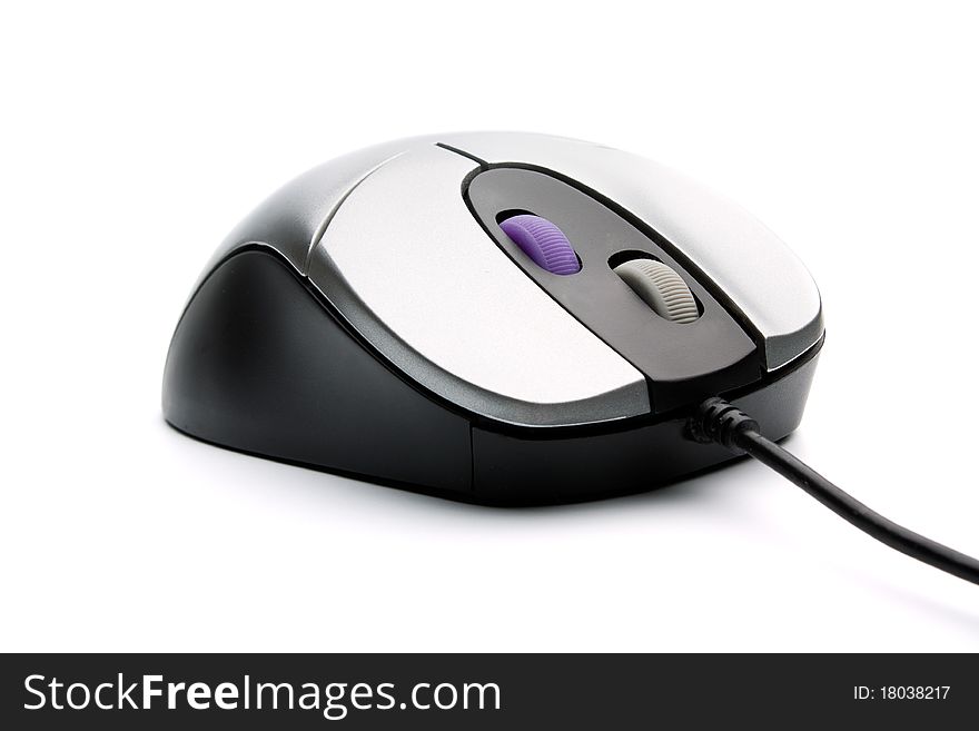 Computer mouse with two whell gray and black colors on white background