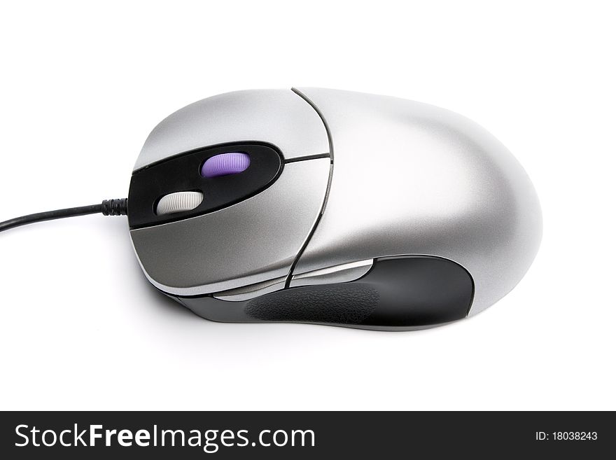 Computer mouse with two whell gray and black colors on white background