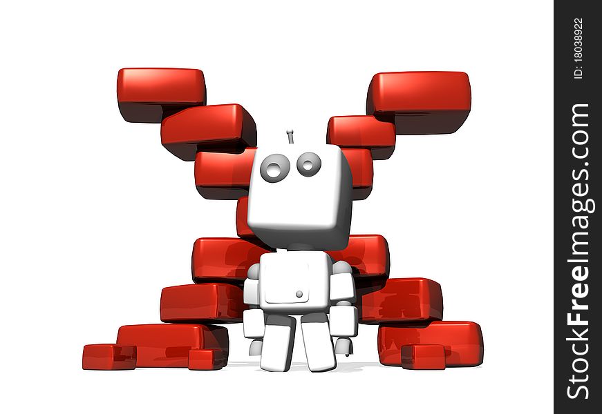 3D White Robot In Front Of A Red Cross