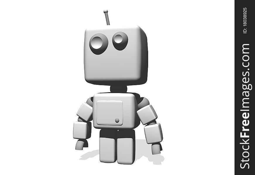 A Funny White Robot Isolated On White Background.
