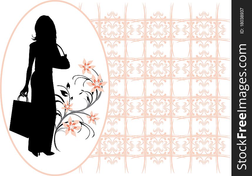 Silhouette elegant woman in the decorative frame
