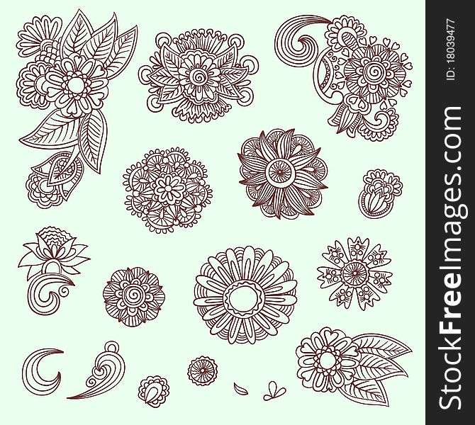 Set of flower elements created in corelDraw