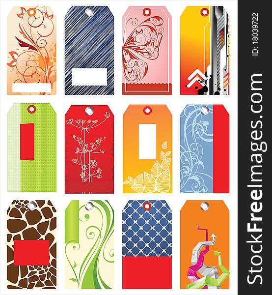 12 colorful tags with place for price
