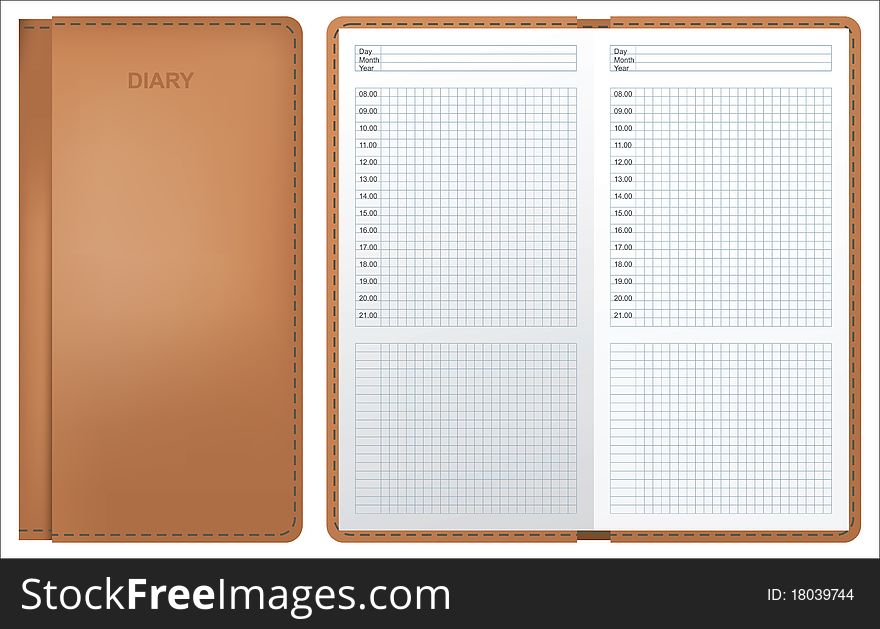 Closed and open vector diary over white background