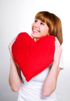 Beautiful Young Brunette With Red Heart Stock Images Beautiful Young Brunette With Red Heart Stock Images