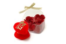Two Hearts And Box With Roses Stock Photos Two Hearts And Box With Roses Stock Photos
