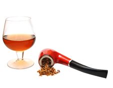 Pipe And Cognac Glass Stock Photos