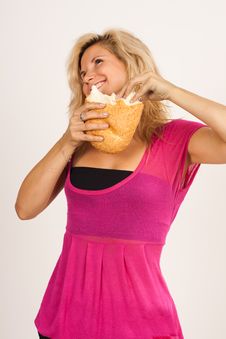 Girl With Bread Stock Photo Girl With Bread Stock Photo