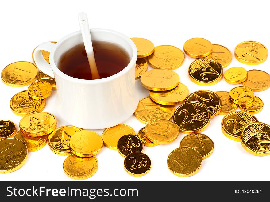 A cup of tea with money-sweets. A cup of tea with money-sweets.