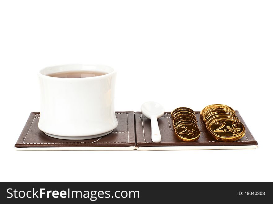 A cup of tea with money-sweets. A cup of tea with money-sweets.