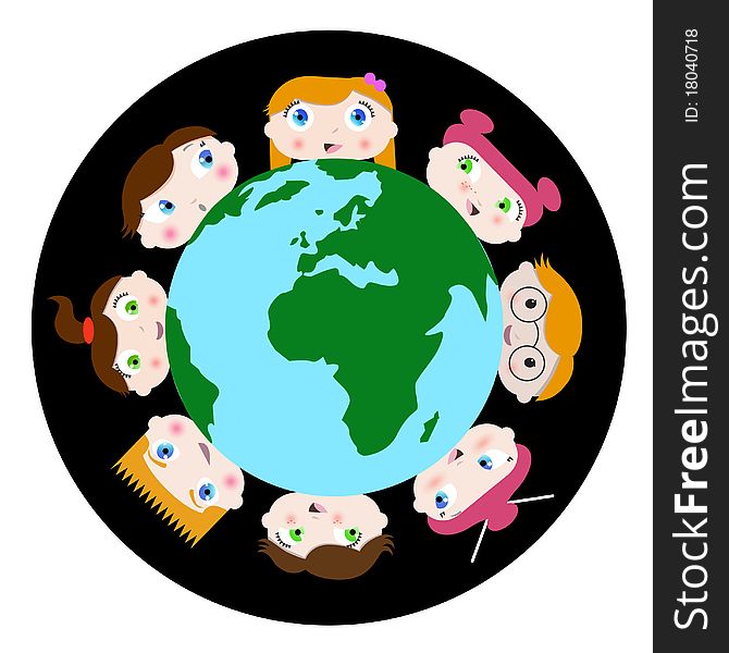 Children and earth vector background vector