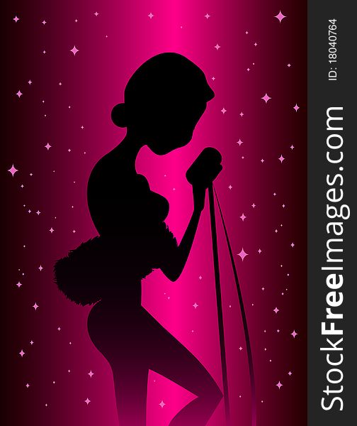 Woman singing silhouette vector background