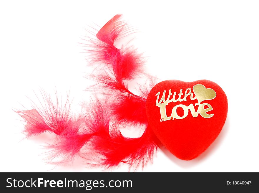 The symbol of heart with feathers is isolated on a white background