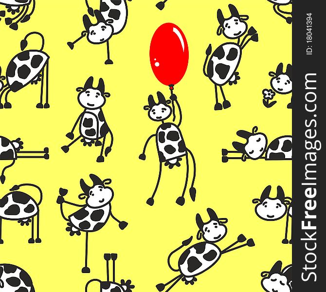 Seamless pattern with funny cow created in CorelDraw
