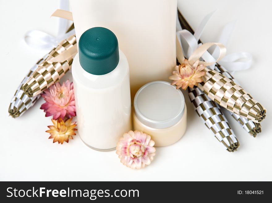 Cosmetics, dry flowers and lavender