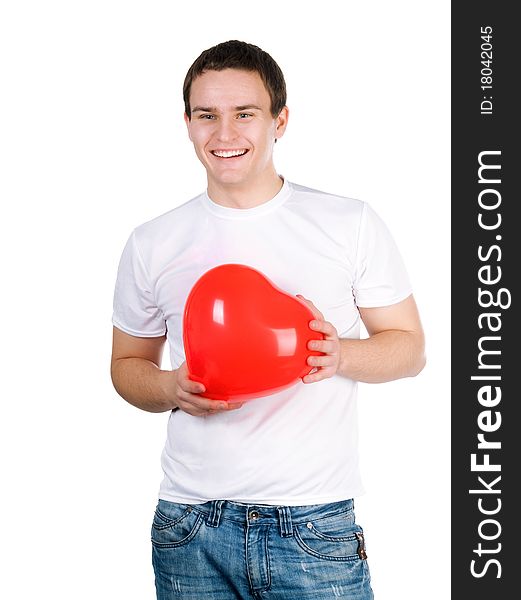 Guy with a red heart on a white background