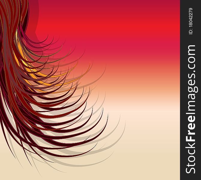 Hair swirls on a red sunset background. Hair swirls on a red sunset background