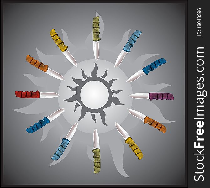 Sun knives on the grey background. Sun knives on the grey background