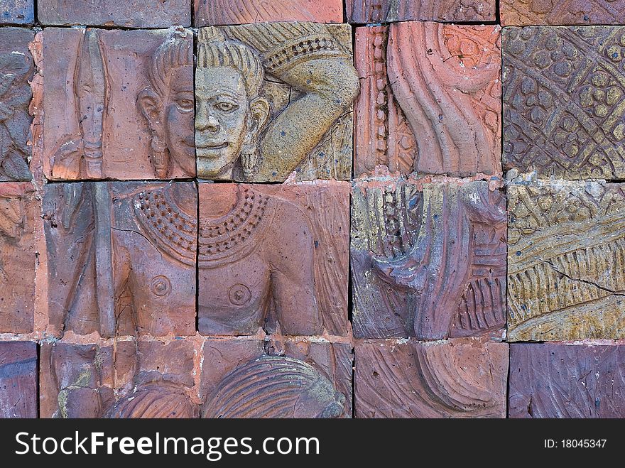 Brick wall decorate in temple at thailand