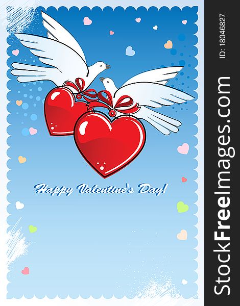 Composition with two doves and hearts to the Valentine's Day or wedding. Composition with two doves and hearts to the Valentine's Day or wedding.