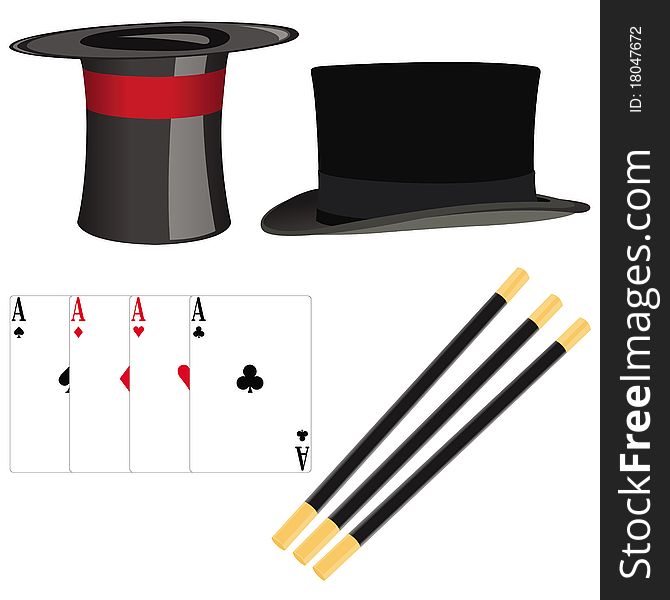 This image represent an set of accessories for a magician. This image represent an set of accessories for a magician