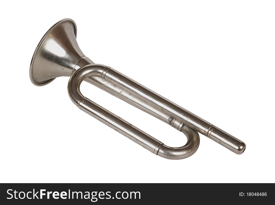 Old, worn brass pipe lying on a white background. Old, worn brass pipe lying on a white background