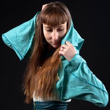 Portrait Of The Girl With Long Hair In Blue Dress Royalty Free Stock Photo Portrait Of The Girl With Long Hair In Blue Dress Royalty Free Stock Photo