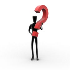 3d Human Holding A Red Question Mark Stock Image
