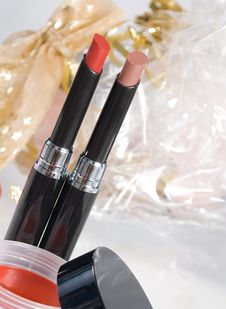 Red Lipstick And Blush, Stock Photo