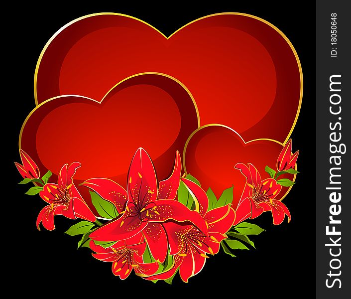 Red heart with ribbon and beautiful flowers. Red heart with ribbon and beautiful flowers