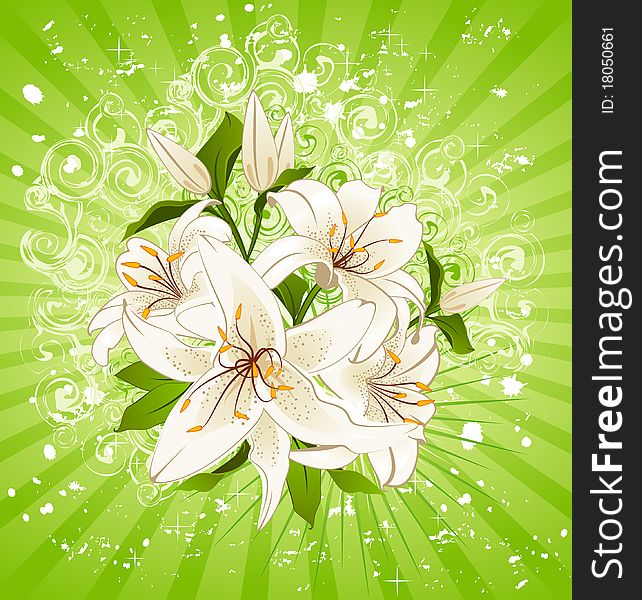 Green abstract background with beautiful flowers