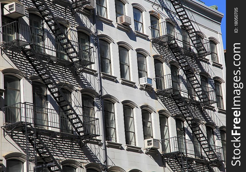 Fire ladder at old beautiful houses in New York USA