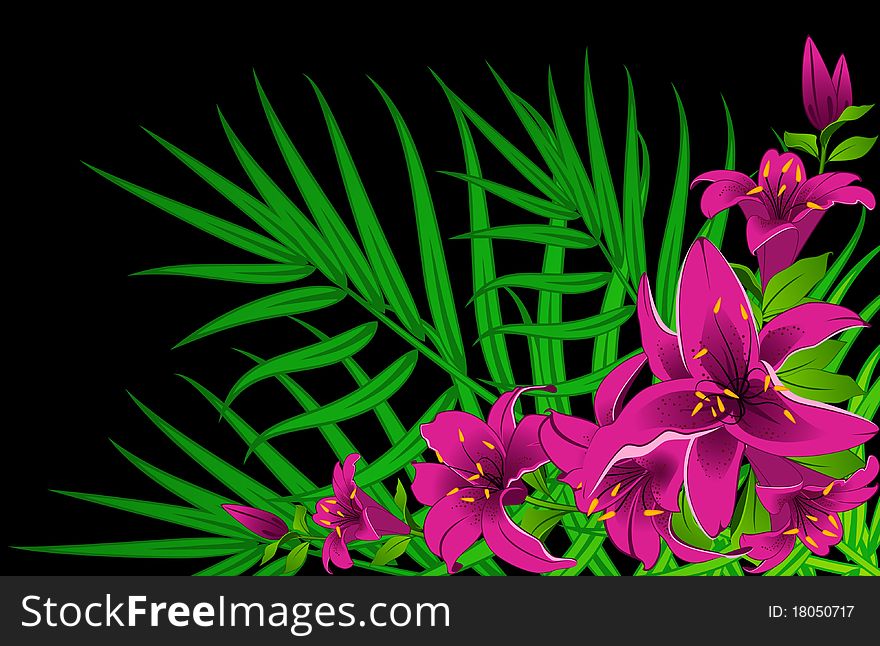 Background with beautiful tropical lillies