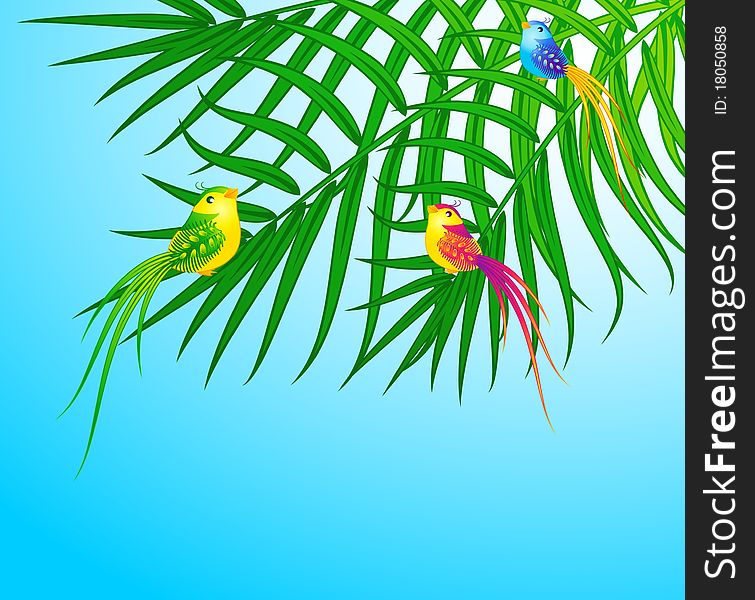 Bird On Palm With Flower