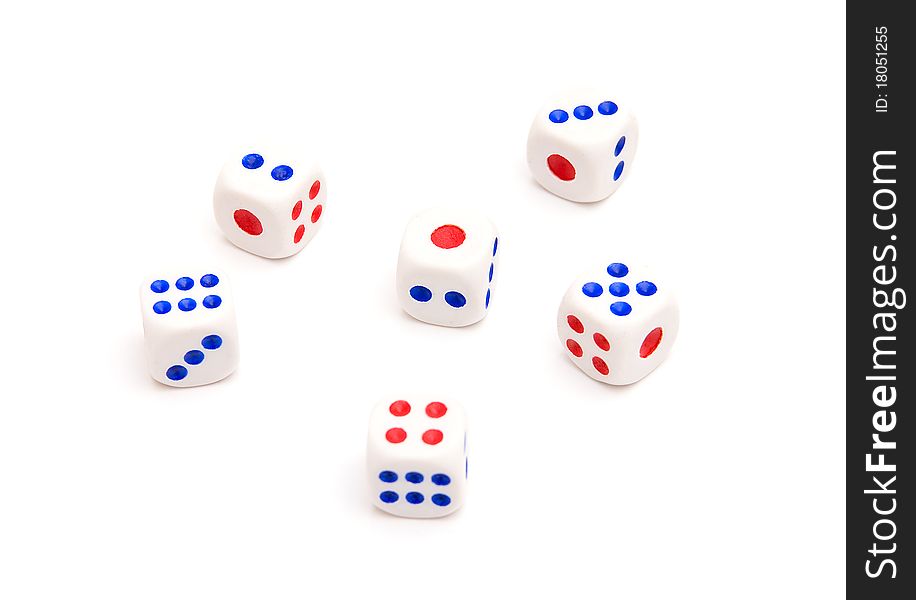 Six dice isolated on white background