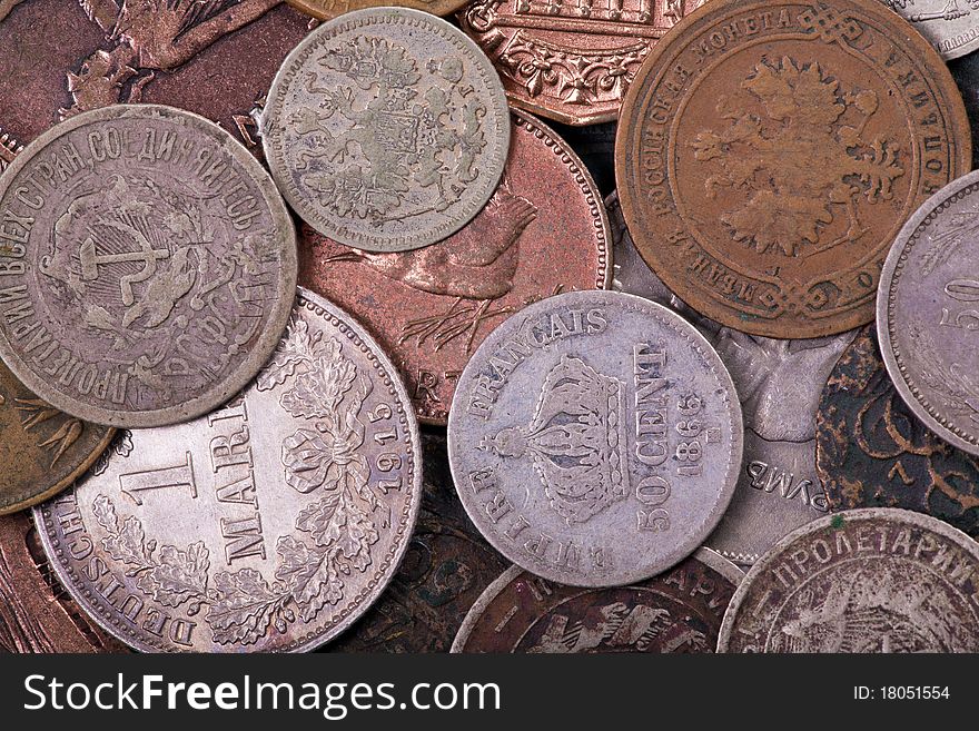 Copper and silver coins background