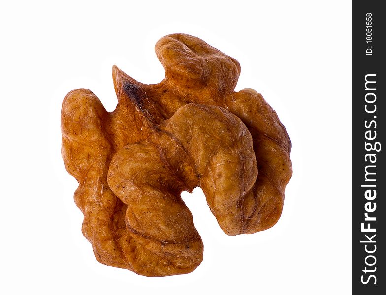 Macro photo of walnut isolated on white background. Macro photo of walnut isolated on white background